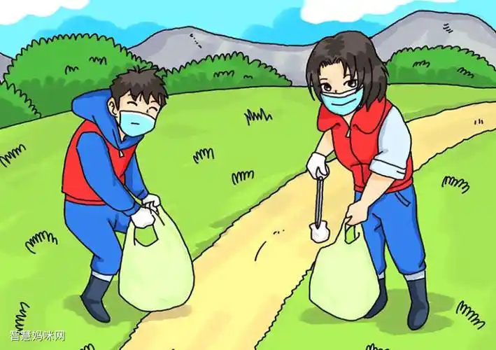 美化环境公益主题简笔画捡垃圾