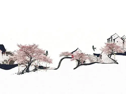 唯美背景素材江南水乡水墨插画蓝色水墨建筑古建筑江南水乡png素材