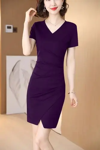 夏季职业装连衣裙修身显瘦遮肚子上班时尚莲依群女夏裙气质包臀开叉