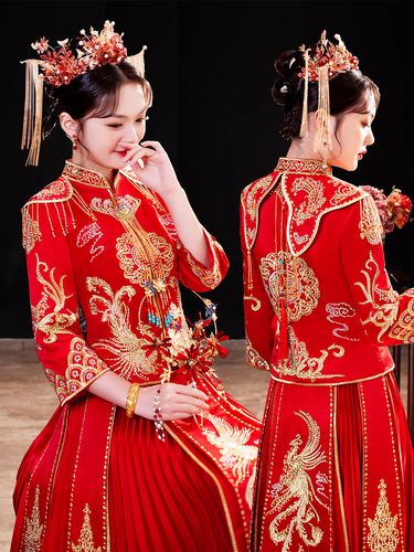 秀禾服2022年夏季新款七分袖新娘敬酒服中式嫁衣龙凤褂凤冠霞帔