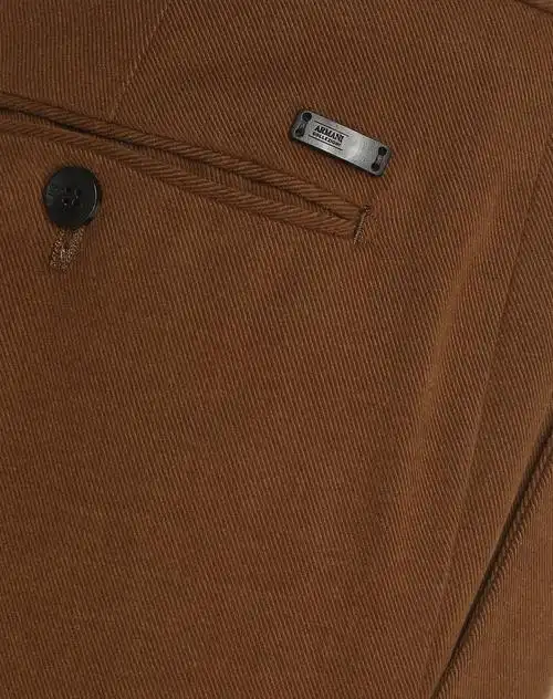 armani collezioni男款棕褐色绒面纯棉直筒休闲裤