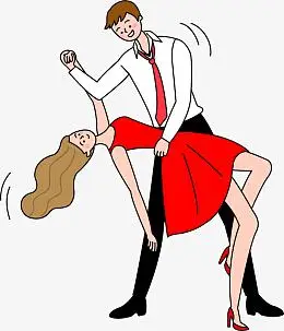 手绘跳华尔兹生活场景人物插画