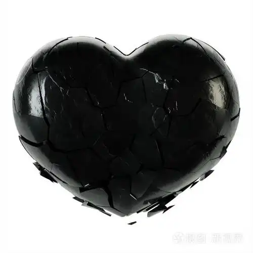 照片 白色背景上破碎的黑色心脏. 三维渲染.jpg