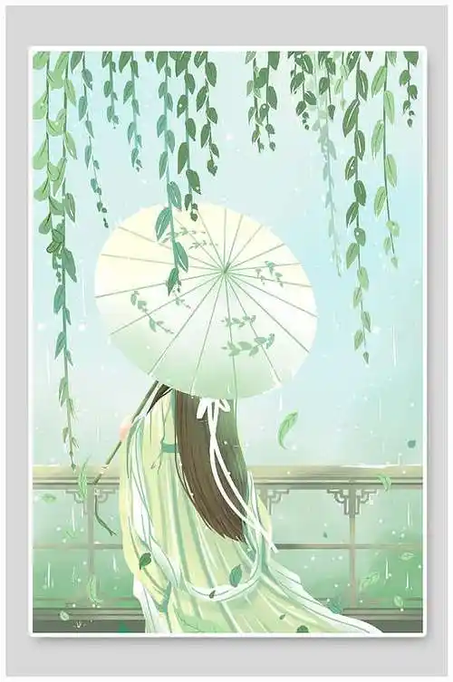 女孩背影古风插画素材