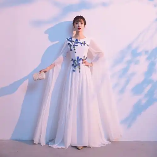 合唱团演出服女长裙气质中国风古筝艺考晚礼服仙气学生朗诵晚礼服