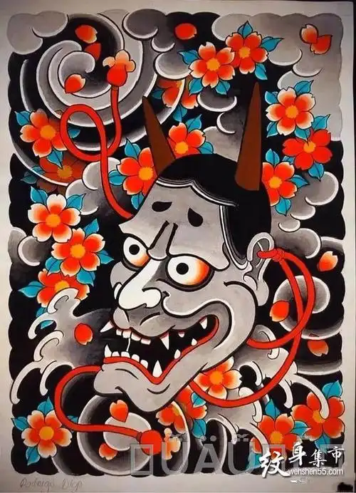 日式纹身手稿老传统版雾刹车印满背花臂花腿包臂素材