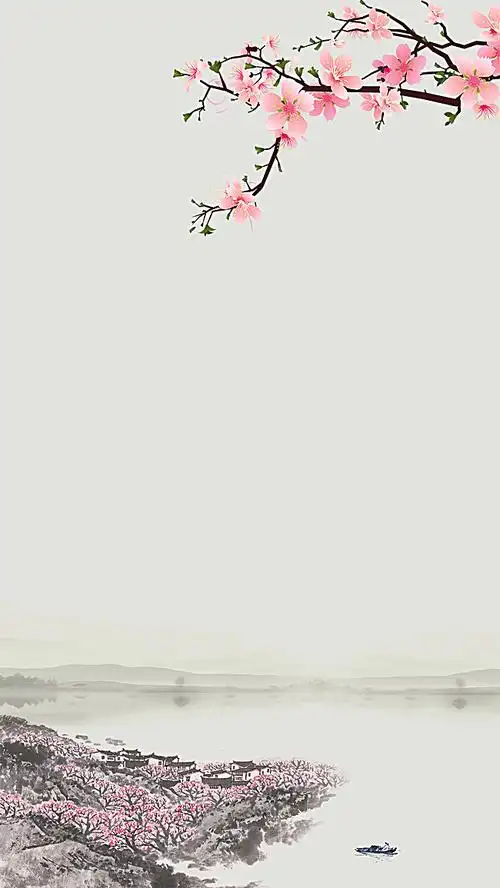 水墨山水桃花国画h5背景素材