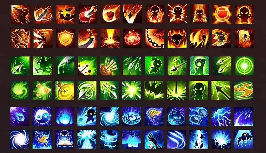 手机q版游戏ui界面手游技能图标设计纯色技能图标三属性图标_姜城林-