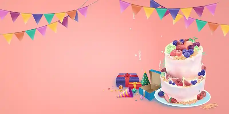 粉色卡通生日蛋糕生日派对展板背景