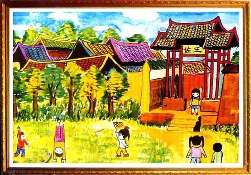 古代建筑幼儿水粉画作品