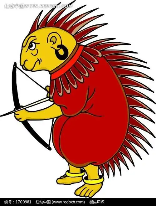 手绘拿着弓箭的红色刺猬