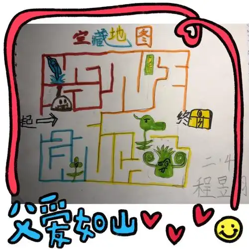 我们还照着书里的样子,绘制了自己设计的藏宝图,一起寻宝吧!