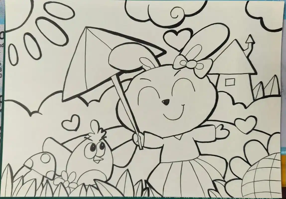 撑伞的小兔#少儿美术教育 #一起学画画 #儿童画作品 #画画 - 抖音