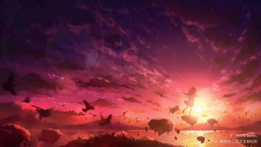 与天空一同涅槃.奔向明日._日系插画风景壁纸板绘绘画作品