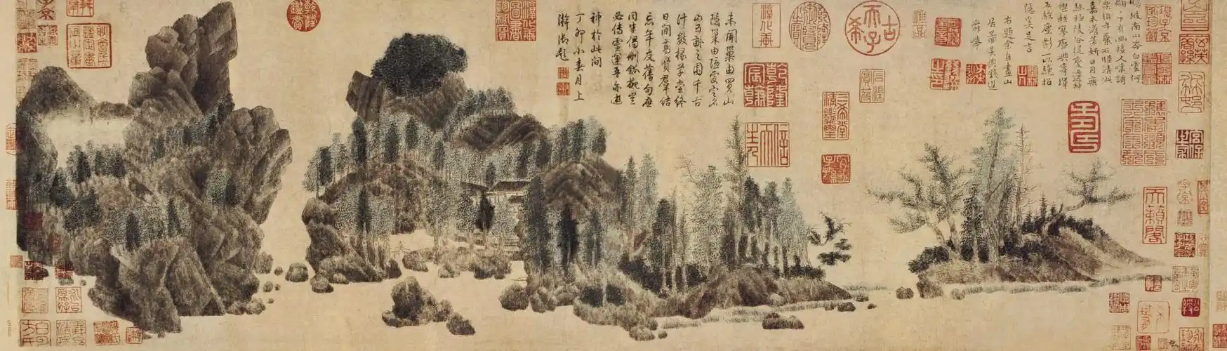 元 钱选 浮玉山居图 98.7cm×29.6cm 上海博物馆藏