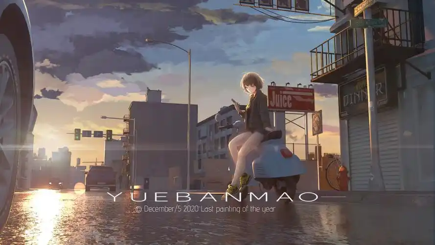 插图唯美原创手绘壁纸壁纸大赛壁纸封面图阳光下的街道壁纸于2021-05