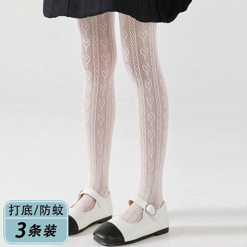 女童打底袜裤夏季防蚊袜超薄白色网眼洛丽塔女宝宝配裙子连脚袜子
