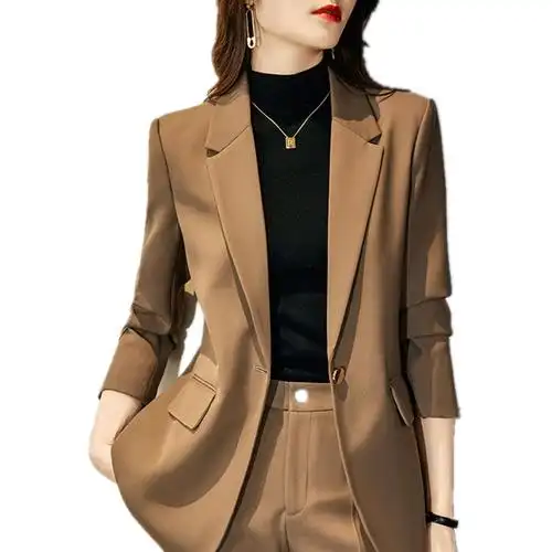 咖啡色西装套装女春秋2022年新款女神范气质休闲小西服裤子两件套