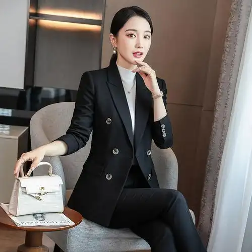 黑色西装套装女秋冬新款总裁高定西服女时尚气质职业装工作服