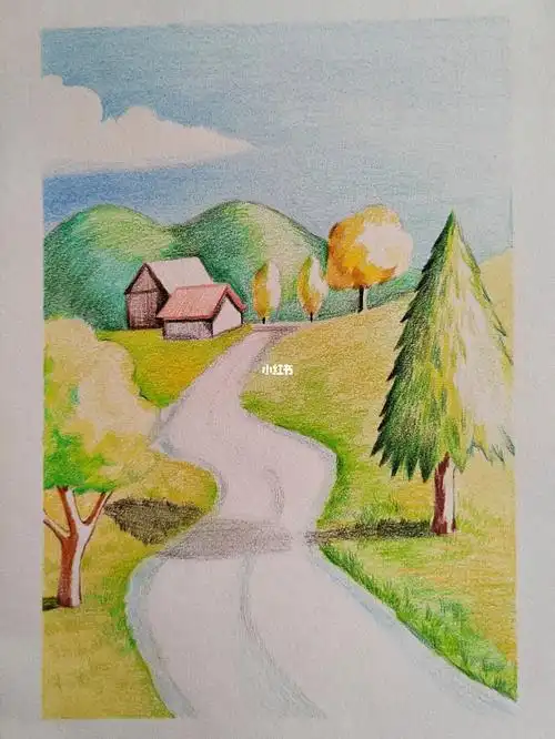 儿童彩铅风景画