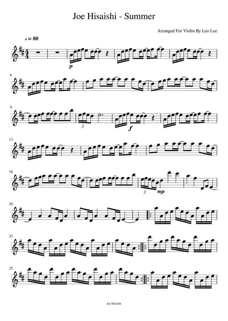 《菊次郎的夏天》小提琴乐谱分享9697