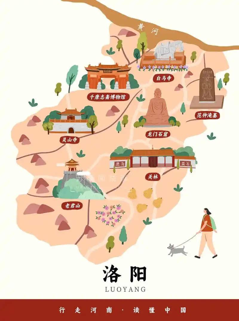 原创手绘地图|洛阳.《行走河南 读懂中国》洛阳篇, 包含七个 - 抖音