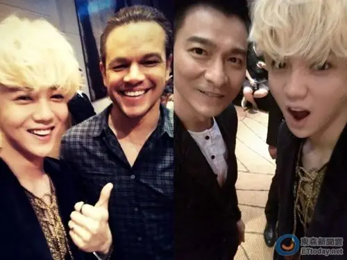 ▼鹿晗和《长城》主演员麦特戴蒙,刘德华帅气合影.