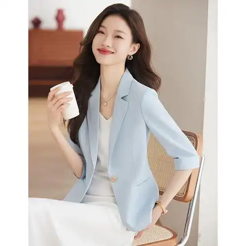 感炸街休闲七分袖西装上衣气质修身小个子通勤西服外套女2024春款