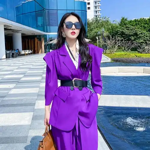 初九studios同款紫色高端炸街西服套装阔腿两件西装