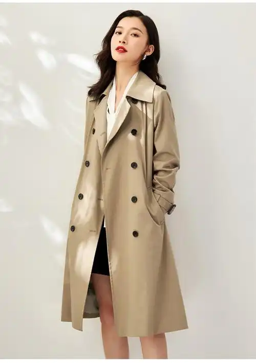 osa欧莎卡其色高端大气中长款流行过膝风衣外套女春秋22年新款藏蓝色l