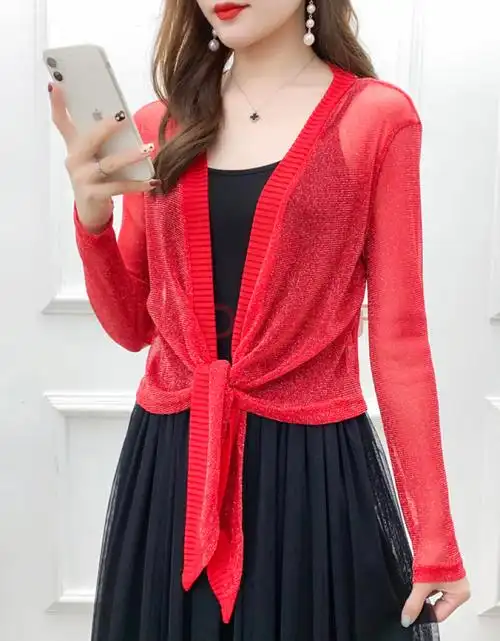 外套夏季女大码薄针织衫短款简约外搭洋气小披肩开衫上衣百搭网纱女士