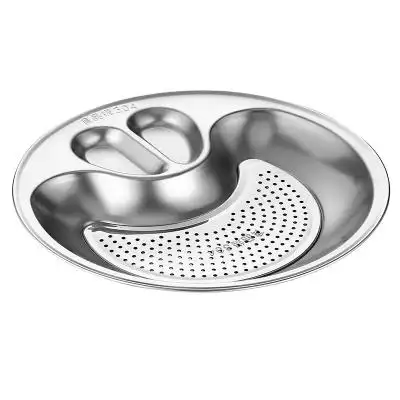 304不锈钢饺子盘沥水双层带醋碟蒸水饺家用圆形托x盘点心水果餐盘