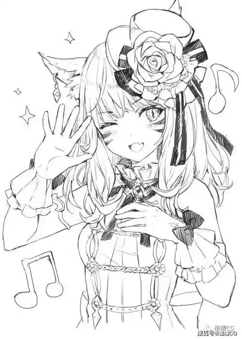 来自日本画师momocoharu简单干净的女生线稿素材