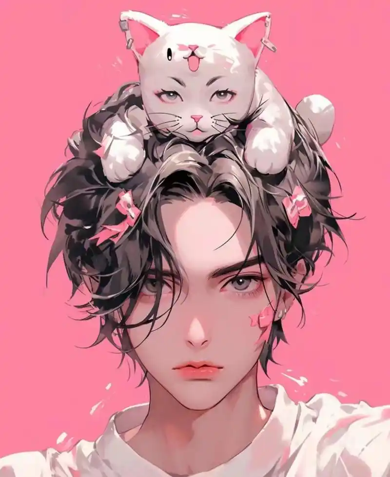动漫头像猫系男友,超帅的男生头像[粉色版]#动漫头像# #微信头像