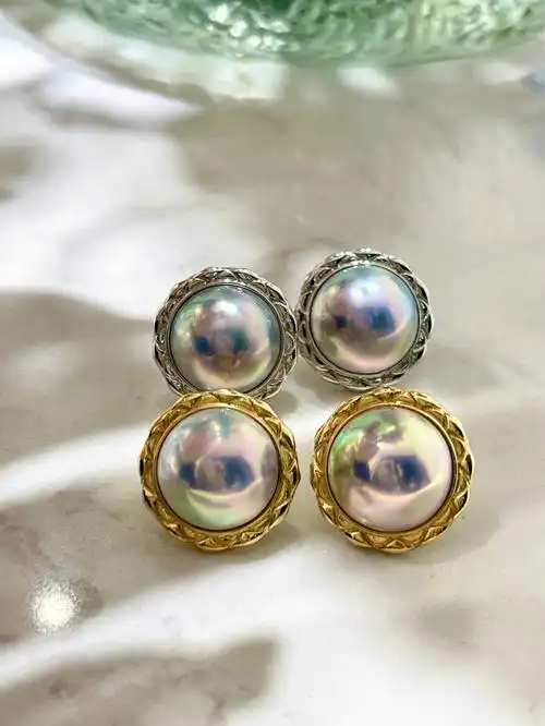 星空蓝马贝珍珠耳钉