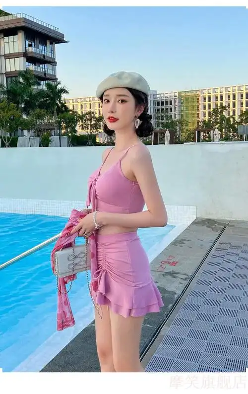 安·莉芳三角杯比基尼分体平角裙式泳衣微胖女孩夏季款性感小胸聚拢