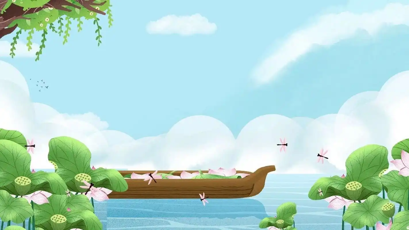 国潮风夏日荷花横屏展板|手绘插画背景图 90哈喽,各位宝子晚上好