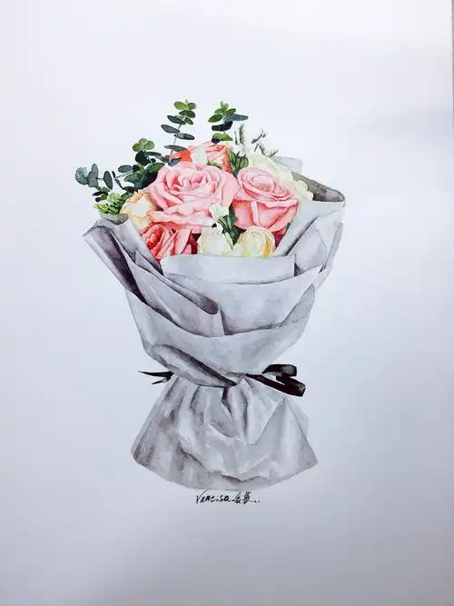 水彩《手捧花束》-带步骤|纯艺术|绘画|vanessa复苏