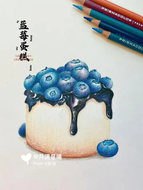 彩铅画过程图蓝莓蛋糕08爆浆蛋糕