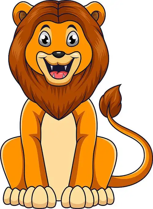 可爱的狮子卡通坐在白色的背景图片