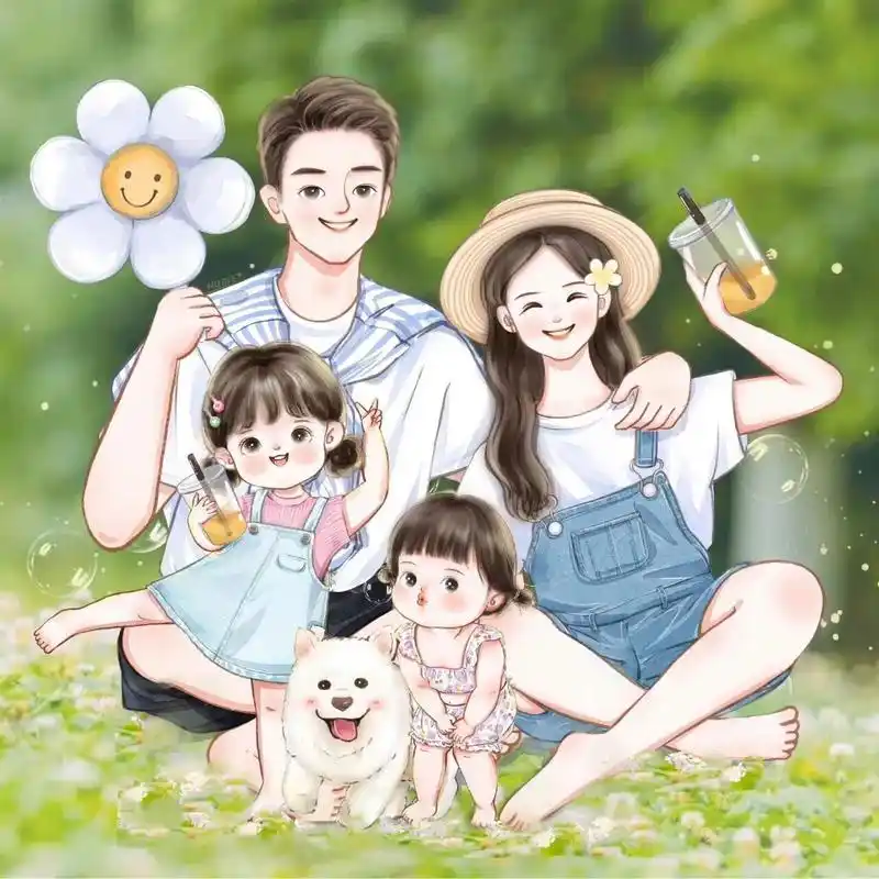 很好看的一家四口动画头像图,分享给大家 喜欢的随时可以拿去当微信