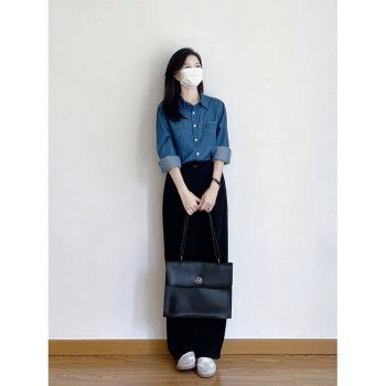 劳希尼春天女生牛仔衬衣女宽松春秋季女士外套衬衫港味复古蓝色春秋叠