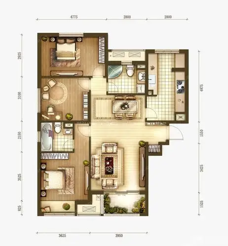 三室两厅两卫户型图