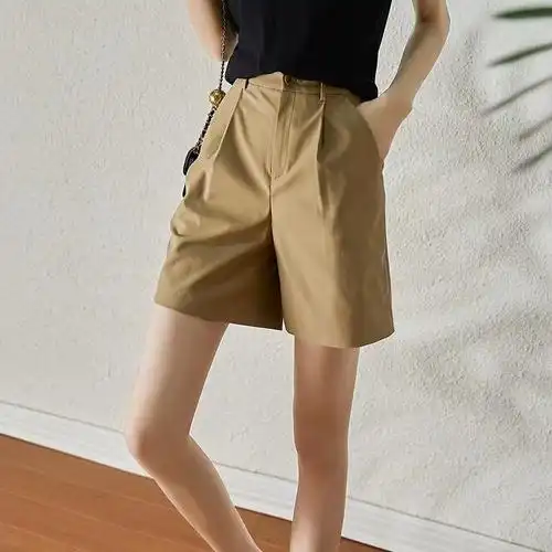 a字西装短裤女夏新款休闲裤子宽松女裤卡其色小个子裤子 - 17网