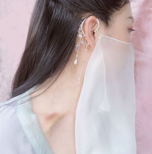 面纱古装女 遮脸_面纱遮脸古风汉服古装挂耳头饰古代仙女遮面挡脸秀禾