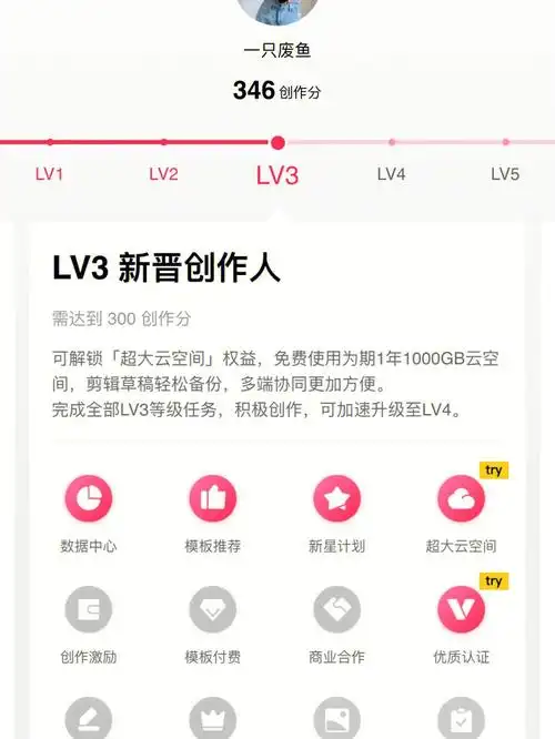 剪映模版创作人升三级啦