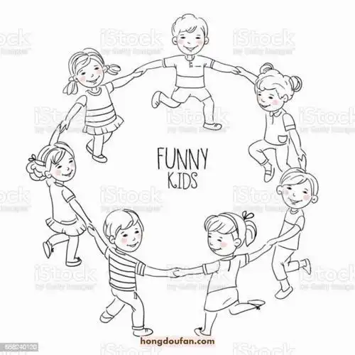 8张生日快乐小朋友手拉手蛋糕排队涂色简笔画