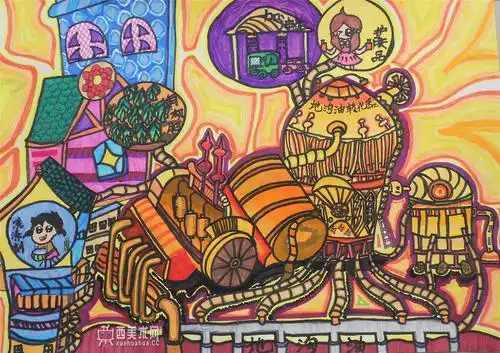 获奖儿童科幻画《地沟油转化器》