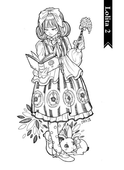 找到四张洛丽塔线稿,扫描下理了理线!