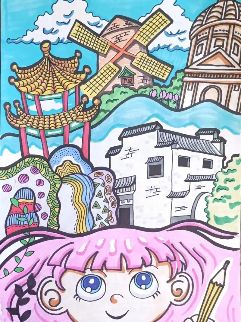 "我的梦想"主题儿童画 这位小朋友的梦想是未来成为园林设计师,于是我